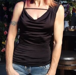 Black Draped Cowl Neck Top